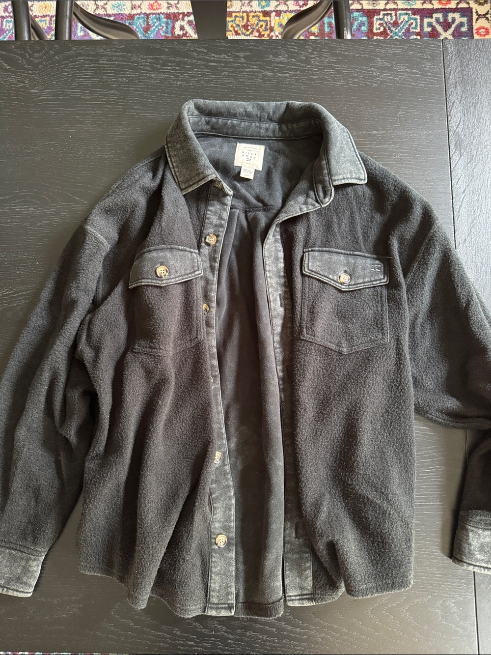 Women’s Black Lightweight Fleece Shirt Jacket with Washed Trim